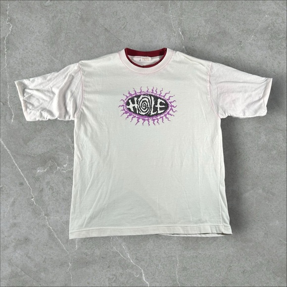 Oceanic Other - Vintage Hole Shirt Mens Large White Red 90s Courtney‎ Love Nirvana Logo Canadian